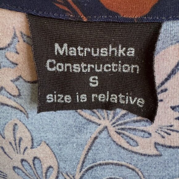 MATRUSHKA CONSTRUCTION Blue and Rust Floral Dress Size Small - Picture 3 of 8